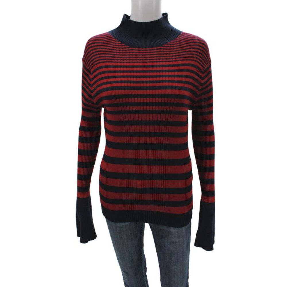 Strenesse Womens Striped Mock Neck Pullover Sweater Blue Long Sleeve Size 10
